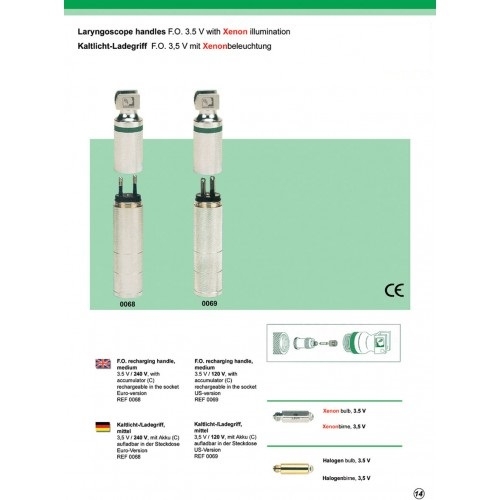 Laryngoscope handles F.O. 3.5 V with Xenon illumination